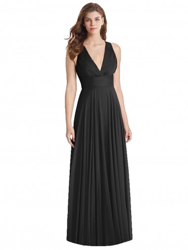 V-Neck Long Soft Chiffon Black Sleeveless Bridesmaid Dress Victoria