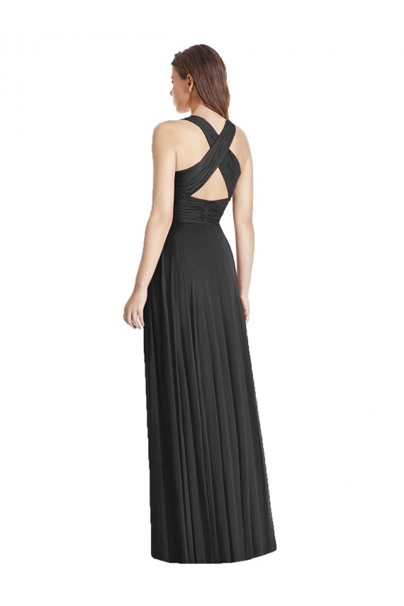V-Neck Long Soft Chiffon Black Sleeveless Bridesmaid Dress Victoria