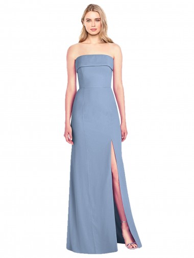 Strapless Long Soft Chiffon Dusty Blue Trumpet Sleeveless Bridesmaid Dress Victoria