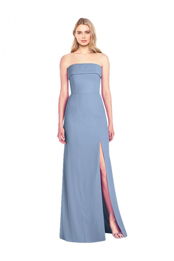 Strapless Long Soft Chiffon Dusty Blue Trumpet Sleeveless Bridesmaid Dress Victoria