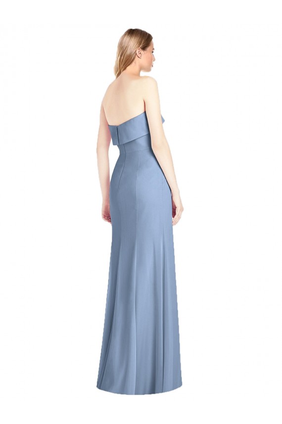 Strapless Long Soft Chiffon Dusty Blue Trumpet Sleeveless Bridesmaid Dress Victoria