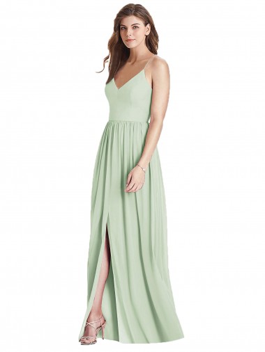 V-Neck Long Soft Chiffon Sage Sleeveless Semi Formal Evening Dress / Bridesmaid Dress Victoria