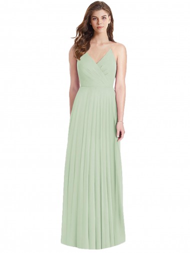 V-Neck Long Soft Chiffon Sage Cold Shoulder Semi Formal Evening Dress / Bridesmaid Dress Victoria