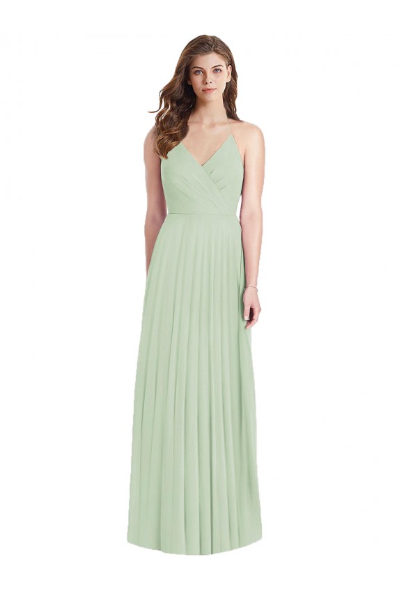 V-Neck Long Soft Chiffon Sage Cold Shoulder Semi Formal Evening Dress / Bridesmaid Dress Victoria