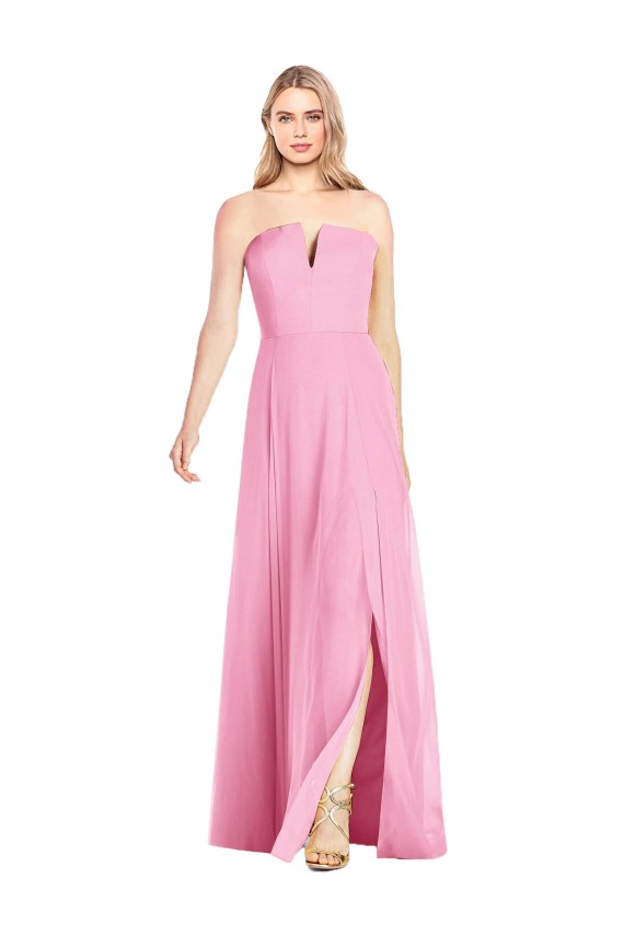 Strapless Long Soft Chiffon Hot Pink Sleeveless Semi Formal Evening Dress / Bridesmaid Dress Victoria