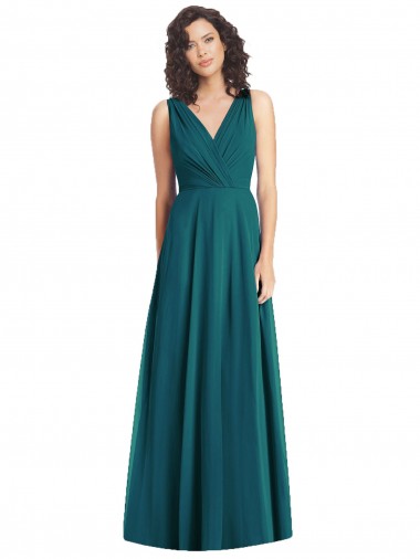 V-Neck Long Chiffon Hunter Sleeveless Wedding Party Dress Victoria