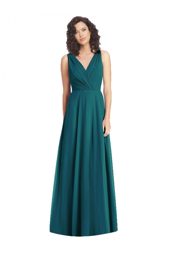 V-Neck Long Chiffon Hunter Sleeveless Wedding Party Dress Victoria