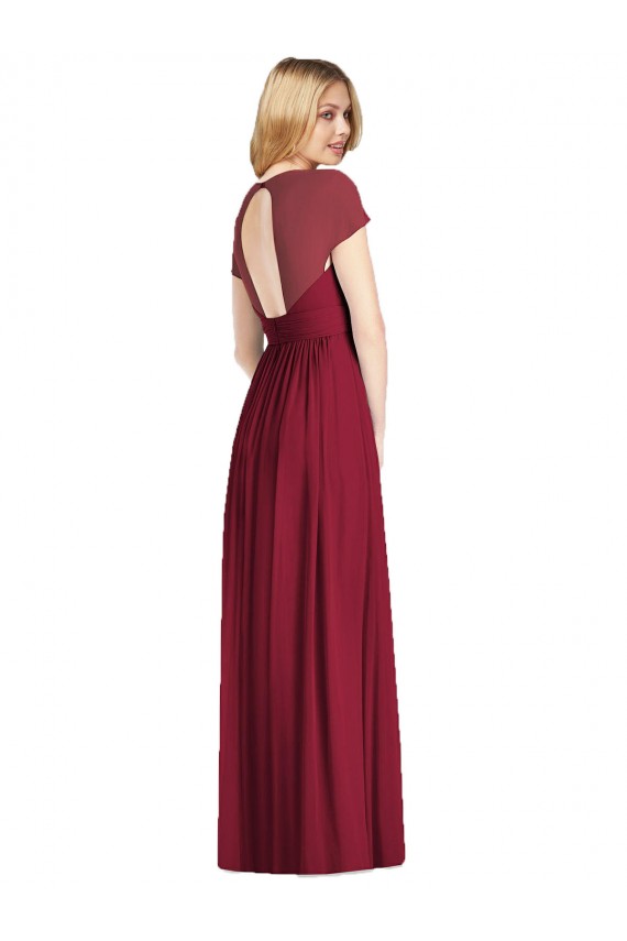 V-Neck Long Soft Chiffon Dark Navy Cap Sleeves Bridesmaid Dress Victoria