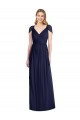 V-Neck Long Soft Chiffon Dark Navy Cap Sleeves Bridesmaid Dress Victoria