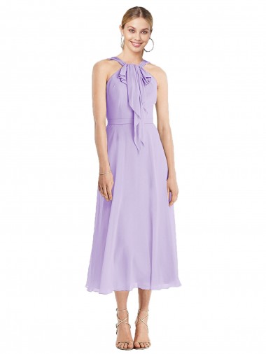 Halter Neck Tea length Soft Chiffon Lilac Sleeveless Prom Dress / Bridesmaid Dress Victoria
