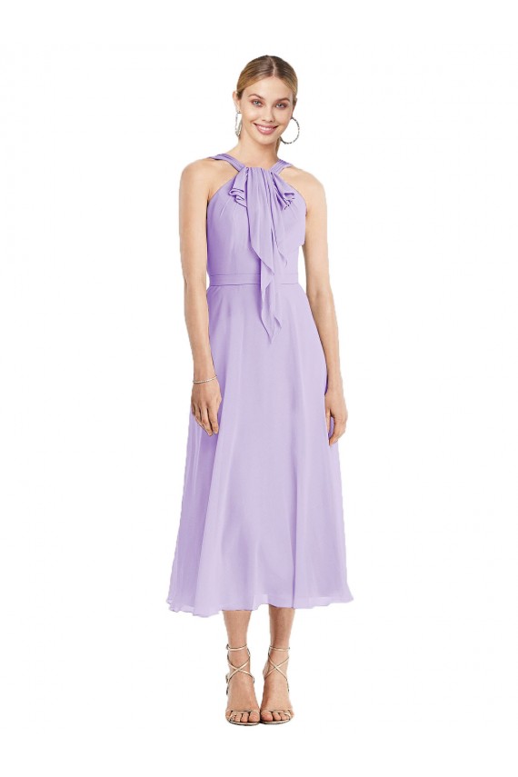 Halter Neck Tea length Soft Chiffon Lilac Sleeveless Prom Dress / Bridesmaid Dress Victoria