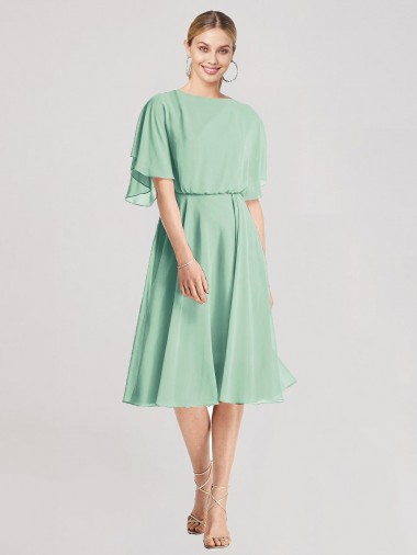 Knee Length Soft Chiffon Mint Green Flutter Sleeves Bridesmaid Dress Victoria