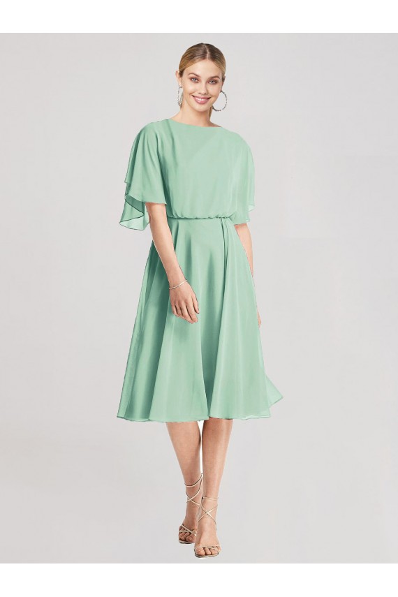 Knee Length Soft Chiffon Mint Green Flutter Sleeves Bridesmaid Dress Victoria