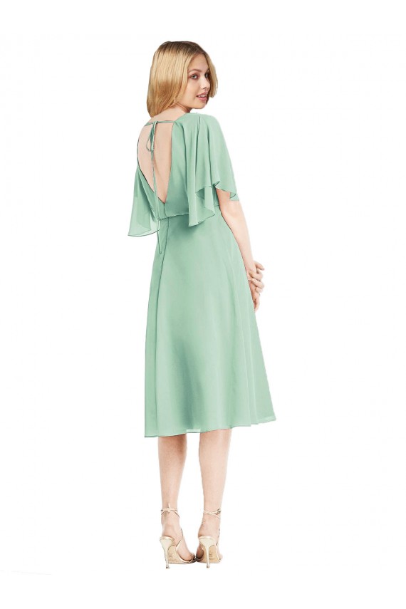 Knee Length Soft Chiffon Mint Green Flutter Sleeves Bridesmaid Dress Victoria