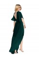 Round Neck Soft Chiffon Ever Green Flutter Sleeves High Low Bridesmaid Dress Victoria