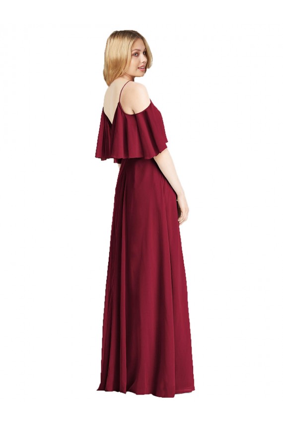 V-Neck Long Chiffon Royal Blue Cold Shoulder Bridesmaid Dress Victoria