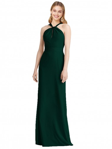 Halter Neck Long Soft Chiffon Ever Green Sleeveless Bridesmaid Dress Victoria
