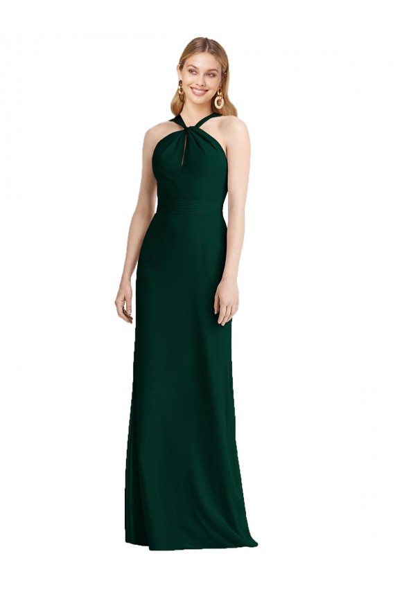 Halter Neck Long Soft Chiffon Ever Green Sleeveless Bridesmaid Dress Victoria