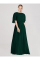 Round Neck Long Soft Chiffon Ever Green Flutter Sleeves Bridesmaid Dress Victoria