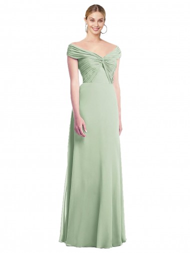 Off the Shoulder Long Soft Chiffon Sage Trumpet Sleeveless Bridesmaid Dress Victoria