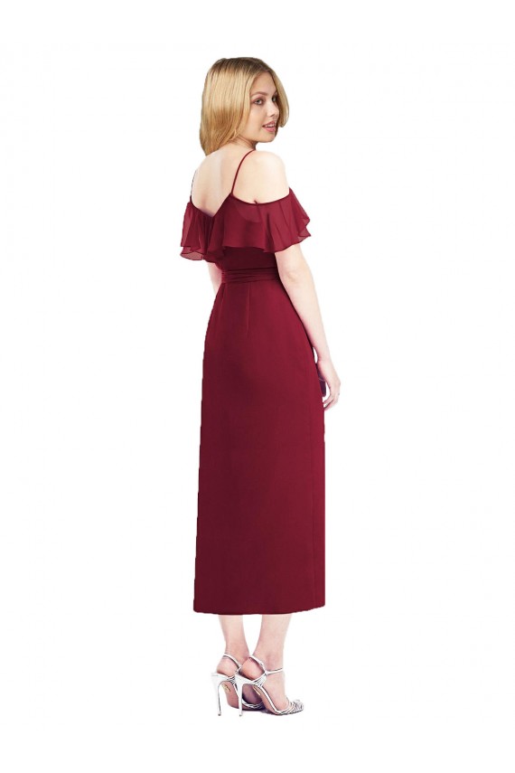 V-Neck Cocktail Length Soft Chiffon Salmon Cold Shoulder High Low Bridesmaid Dress Victoria