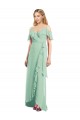 V-Neck Long Soft Chiffon Mint Green Cold Shoulder High Low Bridesmaid Dress Victoria