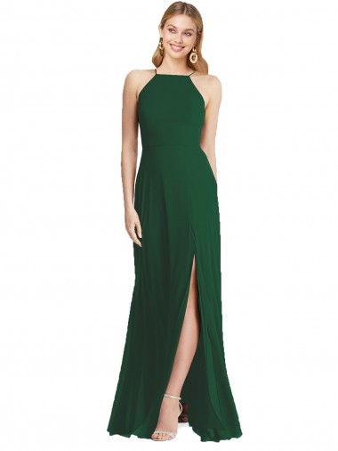 High Neck Long Soft Chiffon Dark Green Sleeveless Semi Formal Evening Dress / Bridesmaid Dress Victoria