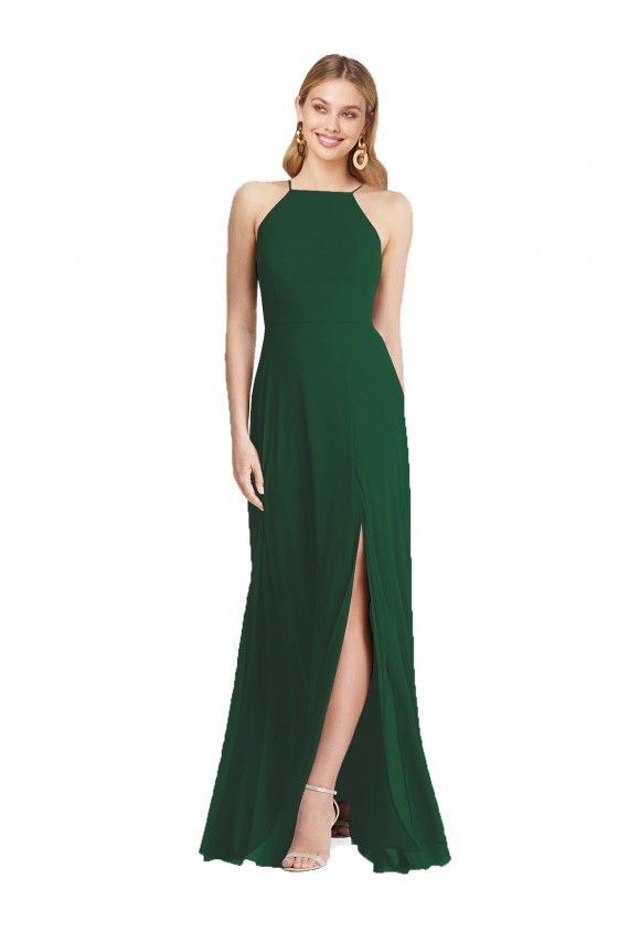 High Neck Long Soft Chiffon Dark Green Sleeveless Semi Formal Evening Dress / Bridesmaid Dress Victoria