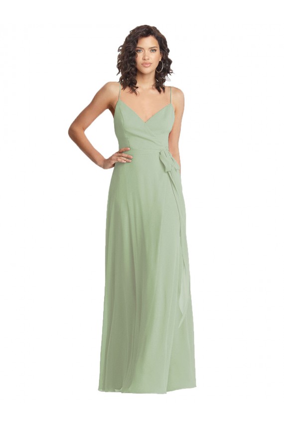 V-Neck Long Soft Chiffon Smoke Green Sleeveless Formal Evening Gown / Bridesmaid Dress Victoria