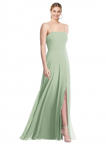 Square Neck Long Soft Chiffon Sage Sleeveless Formal Evening Gown / Bridesmaid Dress Victoria