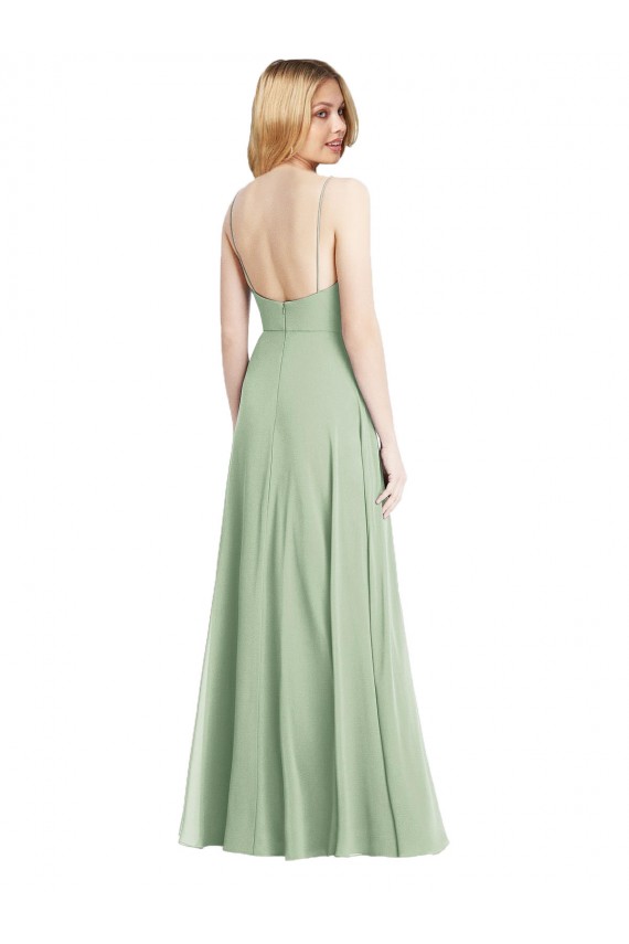 Square Neck Long Soft Chiffon Sage Sleeveless Formal Evening Gown / Bridesmaid Dress Victoria