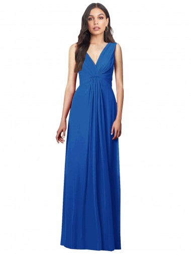 V-Neck Long Soft Chiffon Royal Blue Sleeveless Semi Formal Evening Dress / Bridesmaid Dress Victoria