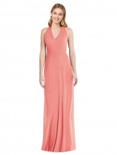 V-Neck Long Soft Chiffon Desert Rose Sleeveless Formal Evening Gown / Bridesmaid Dress Victoria
