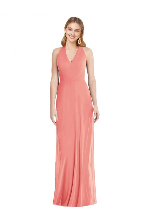 V-Neck Long Soft Chiffon Desert Rose Sleeveless Formal Evening Gown / Bridesmaid Dress Victoria