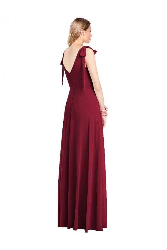 V-Neck Long Soft Chiffon Coral Sleeveless Bridesmaid Dress Victoria