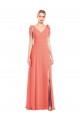 V-Neck Long Soft Chiffon Coral Sleeveless Bridesmaid Dress Victoria