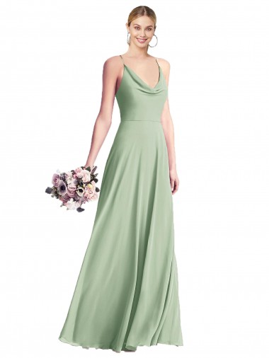 Cowl Neck Long Chiffon Sage Sleeveless Bridesmaid Dress / Evening Dress Victoria
