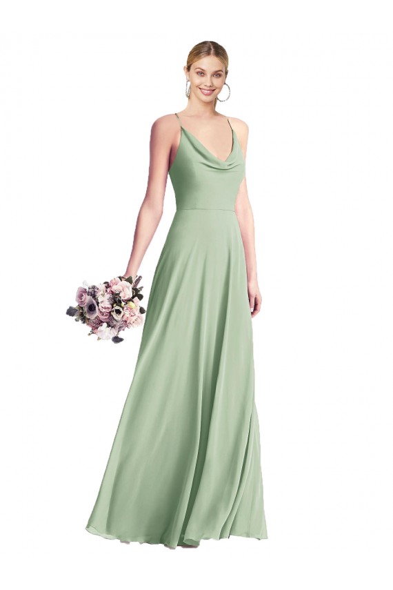 Cowl Neck Long Chiffon Sage Sleeveless Bridesmaid Dress / Evening Dress Victoria
