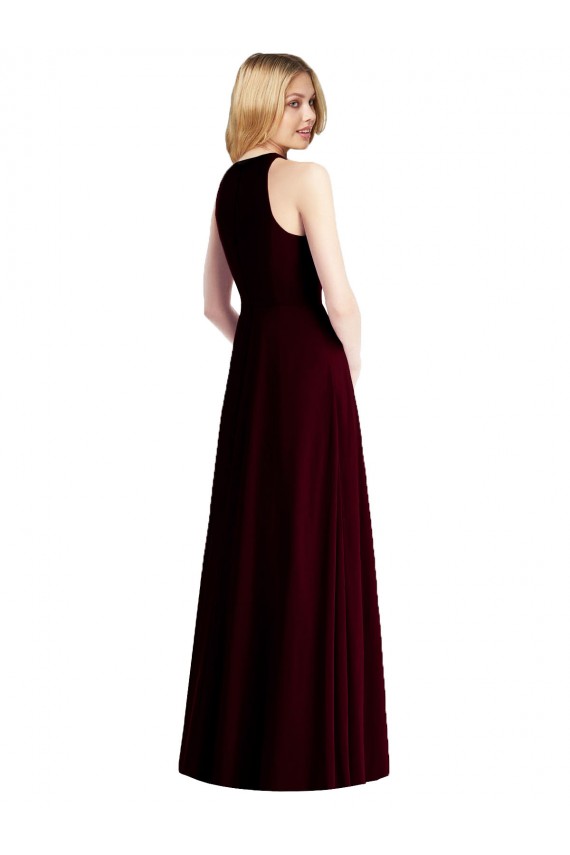 Halter Neck Long Soft Chiffon Light Sky Blue Sleeveless Semi Formal Evening Dress / Bridesmaid Dress Victoria