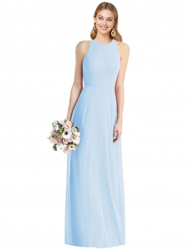 Halter Neck Long Soft Chiffon Light Sky Blue Sleeveless Semi Formal Evening Dress / Bridesmaid Dress Victoria