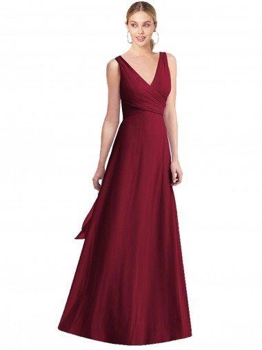 V-Neck Long Floor Length Chiffon Burgundy Sleeveless Bridesmaid Dress Victoria