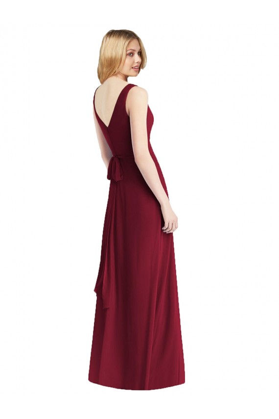 V-Neck Long Floor Length Chiffon Burgundy Sleeveless Bridesmaid Dress Victoria