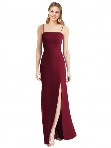 Spaghetti Straps Long Soft Chiffon Burgundy Sleeveless Bridesmaid Dress Victoria