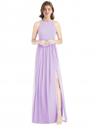 Halter Neck Long Soft Chiffon Lilac Sleeveless Bridesmaid Dress Victoria