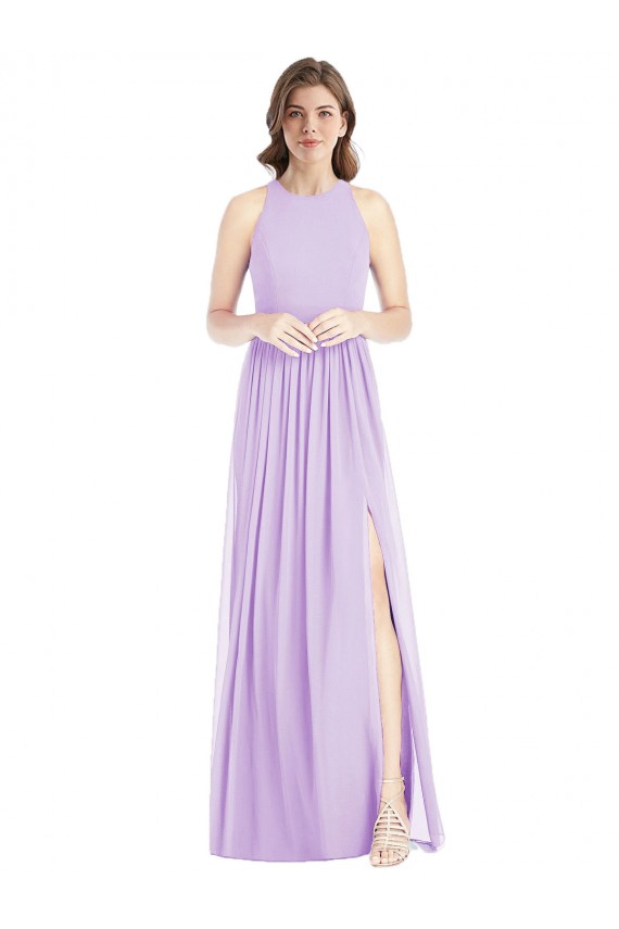 Halter Neck Long Soft Chiffon Lilac Sleeveless Bridesmaid Dress Victoria