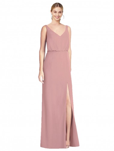 V-Neck Long Soft Chiffon Dusty Pink Sleeveless Bridesmaid Dress Victoria