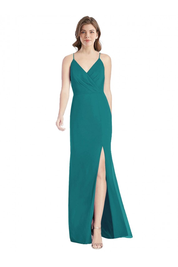V-Neck Long Soft Chiffon Hunter Sleeveless Bridesmaid Dress Victoria