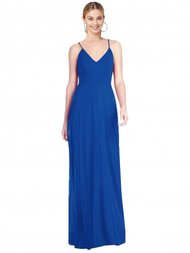 V-Neck Long Soft Chiffon Royal Blue Sleeveless Formal Dress / Bridesmaid Dress Victoria