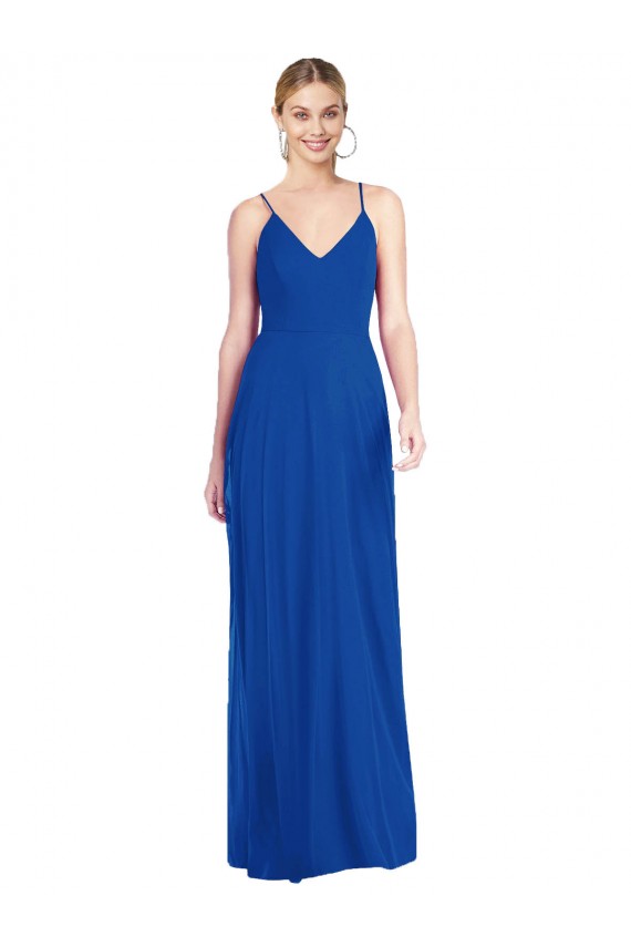 V-Neck Long Soft Chiffon Royal Blue Sleeveless Formal Dress / Bridesmaid Dress Victoria