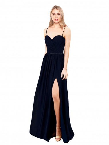 Sweetheart Long Soft Chiffon Dark Navy Sleeveless Formal Evening Gown / Bridesmaid Dress Victoria
